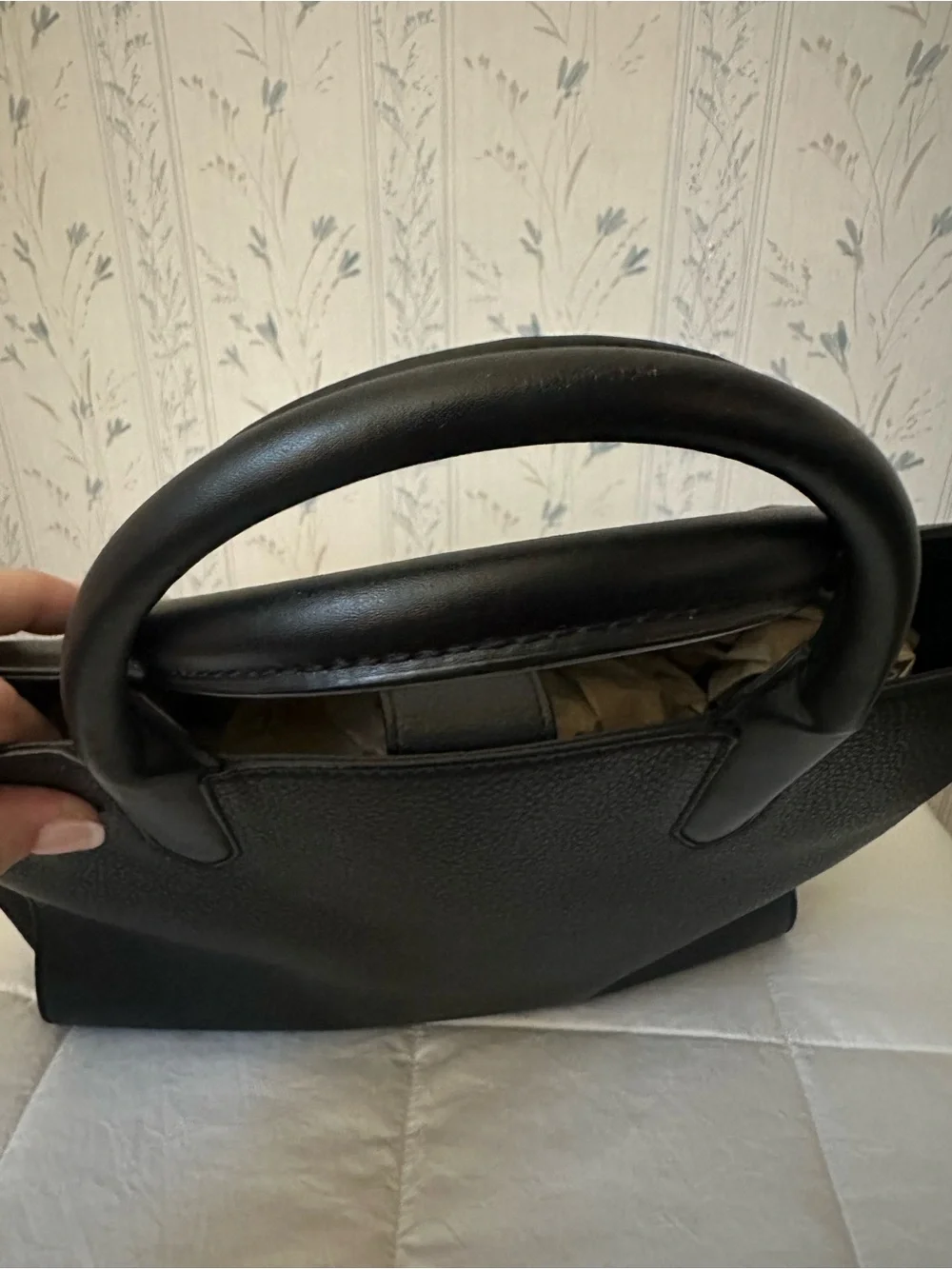 Kate Spade Black Leather Tote with White Woven Detail